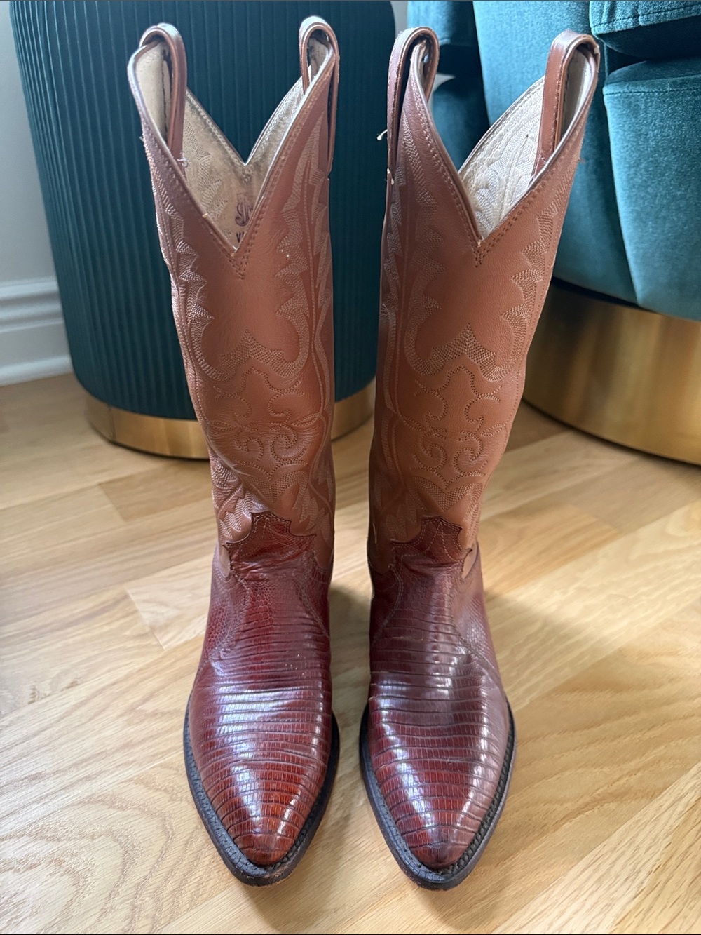 Justin Boots Two-Tone Brown Lace Up Western Boots